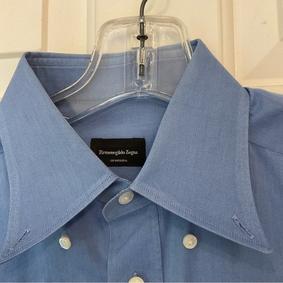 Ermenegildo Zegna Su Misura 100% Cotton Long Sleeve Button Down Blue Short, Sz - Picture 2 of 10